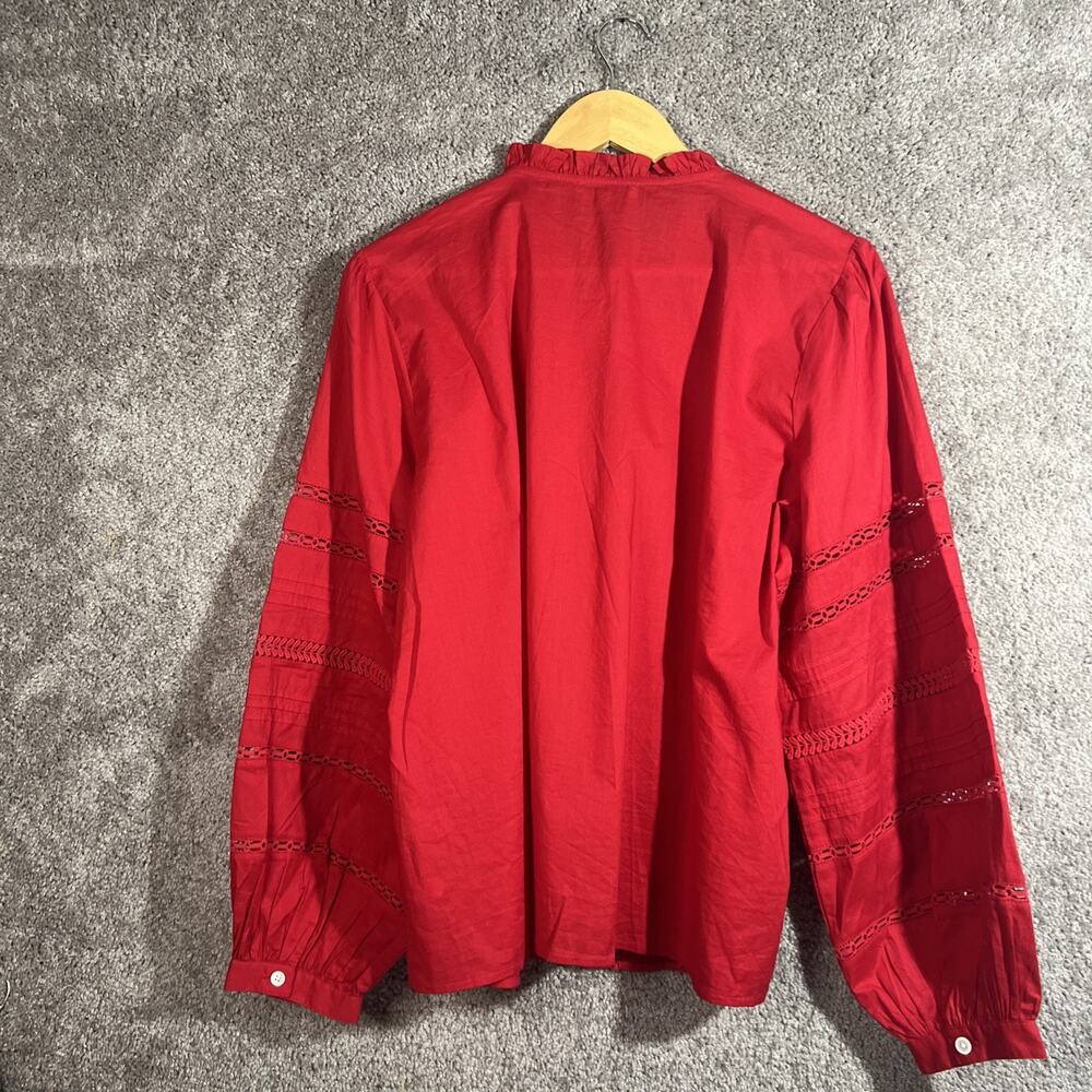 Madewell Women's XXL 2XL Red Lace Pintuck Long Puff Sleeve Blouse NWT Boho Top - Picture 2 of 15